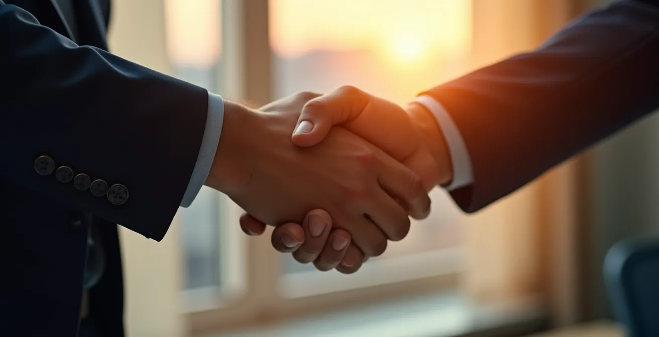 Poignée de main professionnelle avec documents flous en arrière-plan